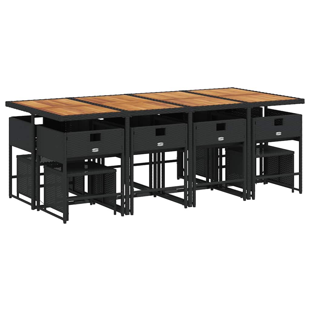 13 Pcs conjunto de jantar p/jardim com almofadões vime PE preto