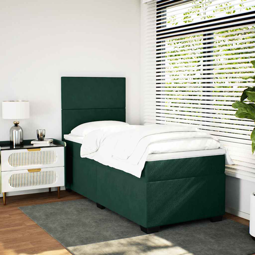 Cama com molas/colchão 90x190 cm veludo verde-escuro