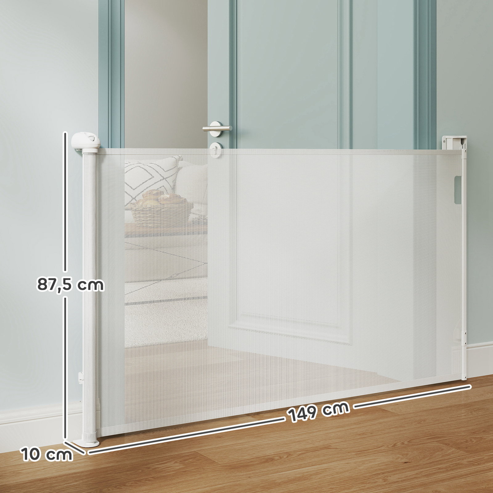 Barreira para cães retrátil 0-144 cm para cães pequenos barreira de segurança para animais de estimação com fecho branco