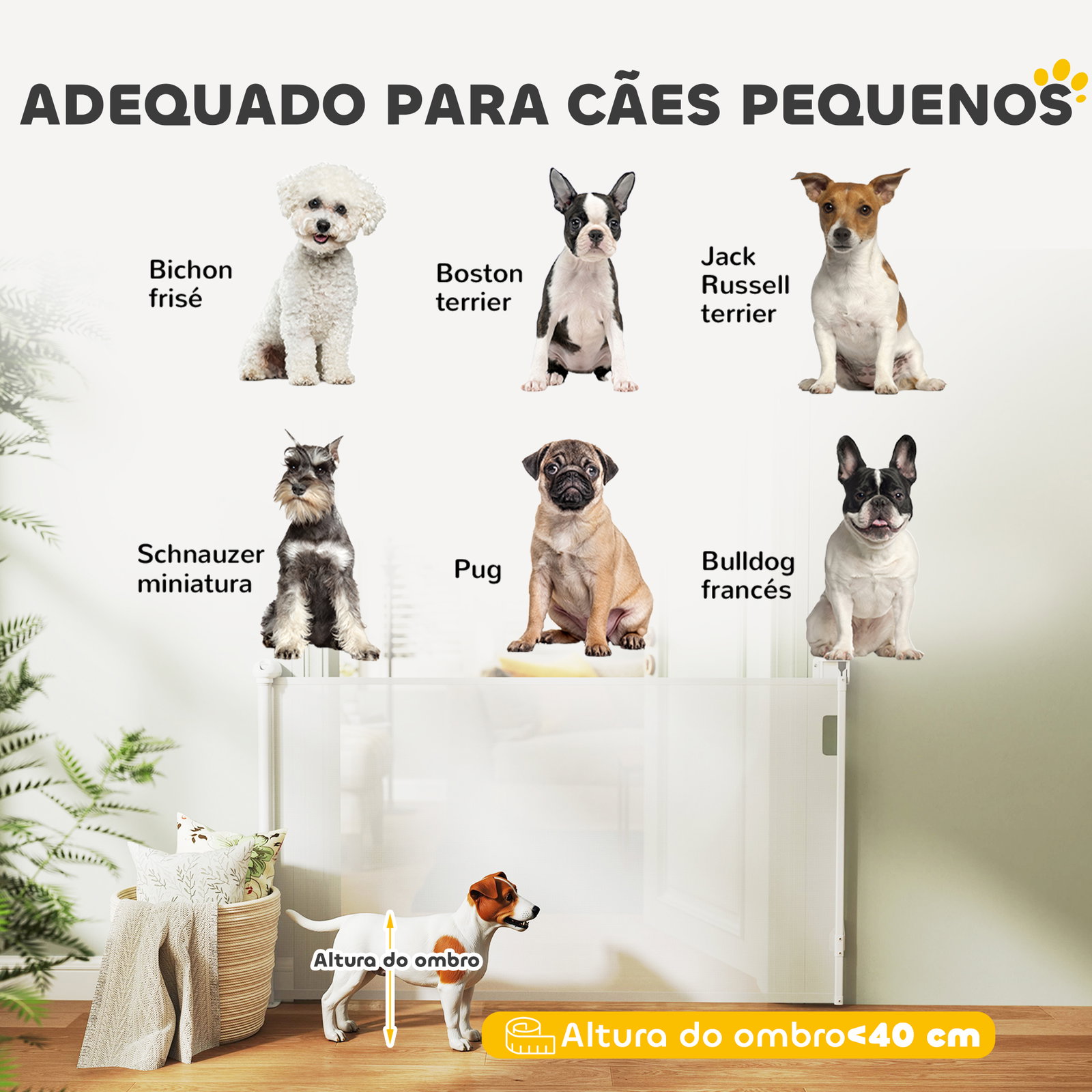 Barreira para cães retrátil 0-144 cm para cães pequenos barreira de segurança para animais de estimação com fecho branco