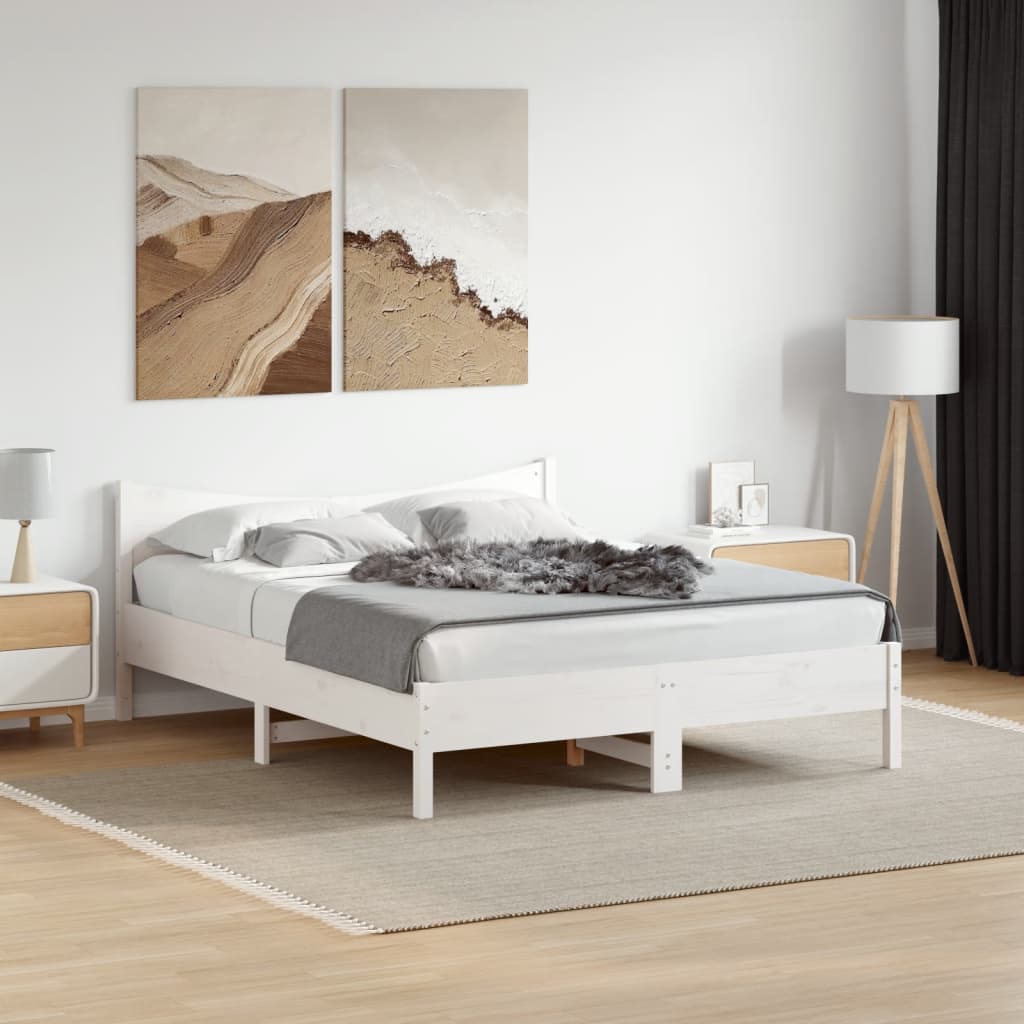 Cama sem colchão 150x200 cm madeira de pinho maciça branco