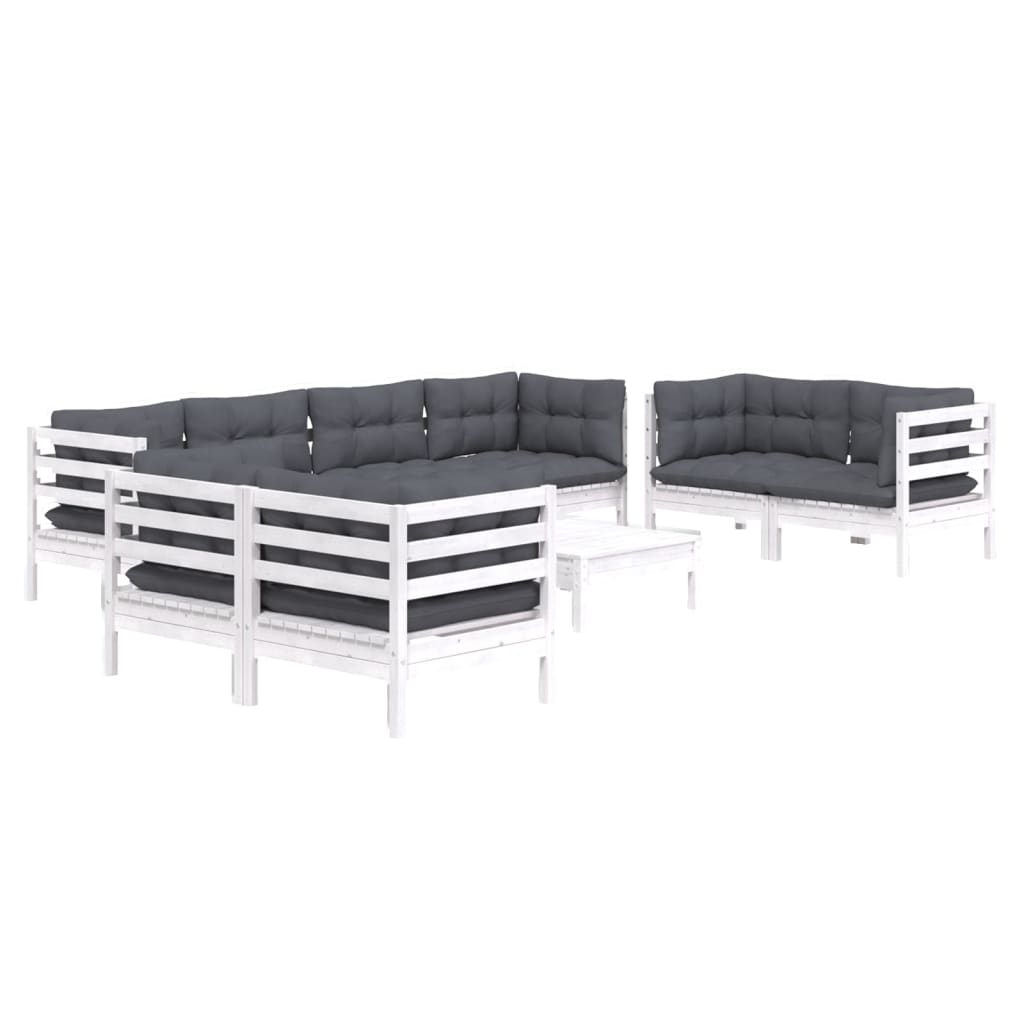 9 Pcs conjunto lounge de jardim c/ almofadões pinho maciço
