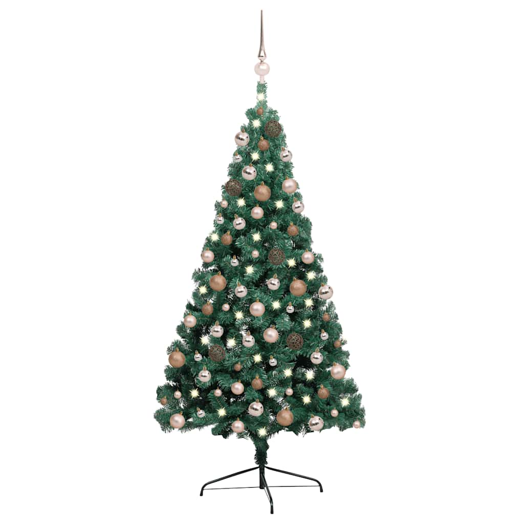 Meia árvore natal artificial pré-iluminada c/ bolas verde