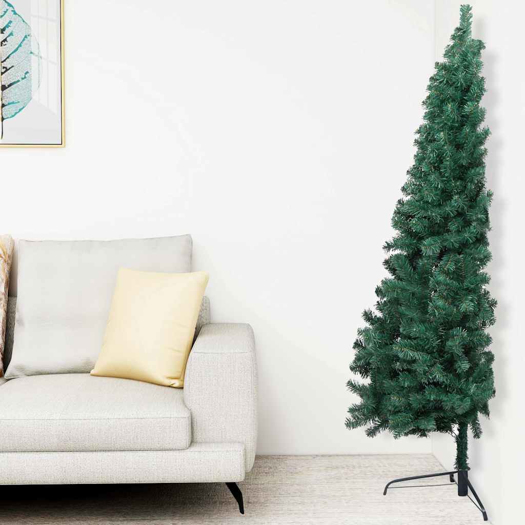 Meia árvore natal artificial pré-iluminada c/ bolas verde