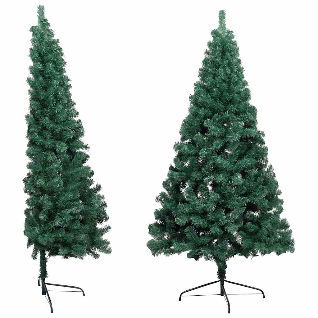 Meia árvore natal artificial pré-iluminada c/ bolas verde