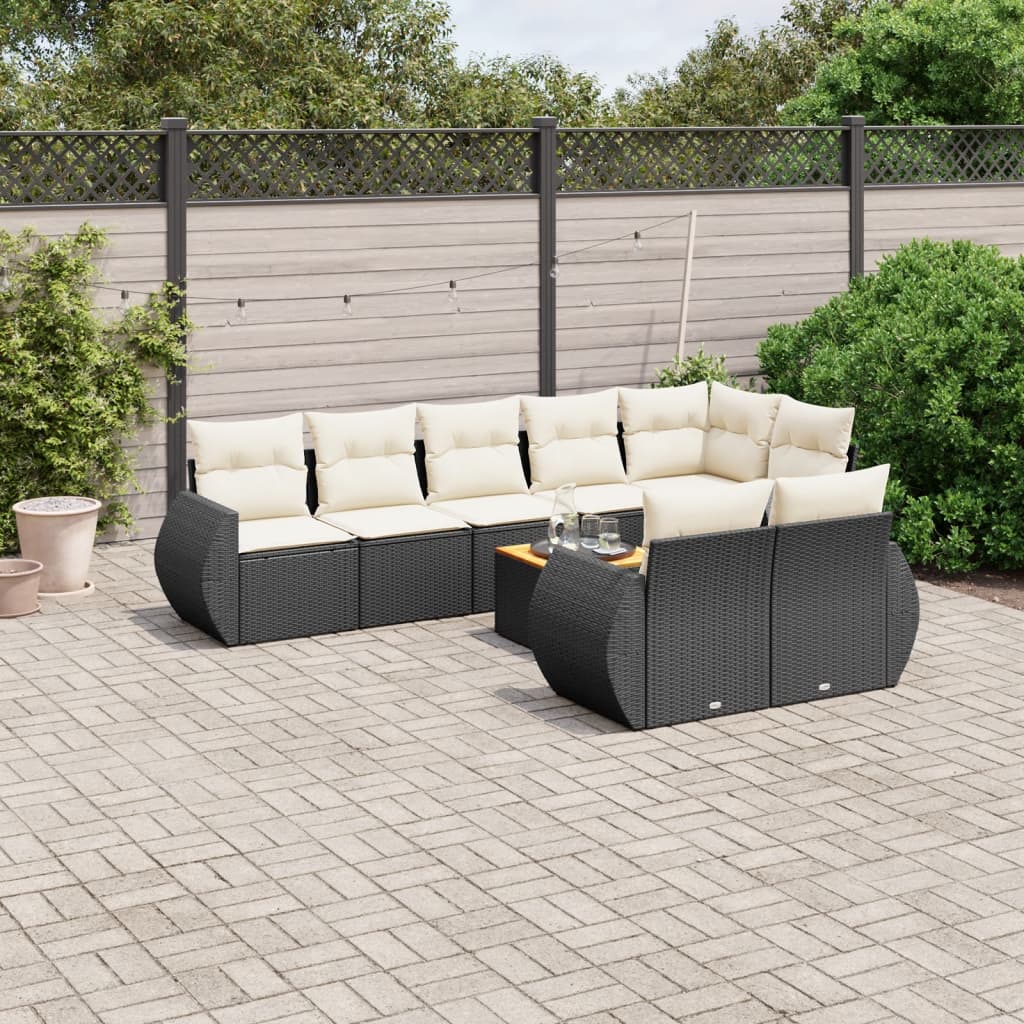 9 Pcs conjunto de sofás p/ jardim c/ almofadões vime PE preto
