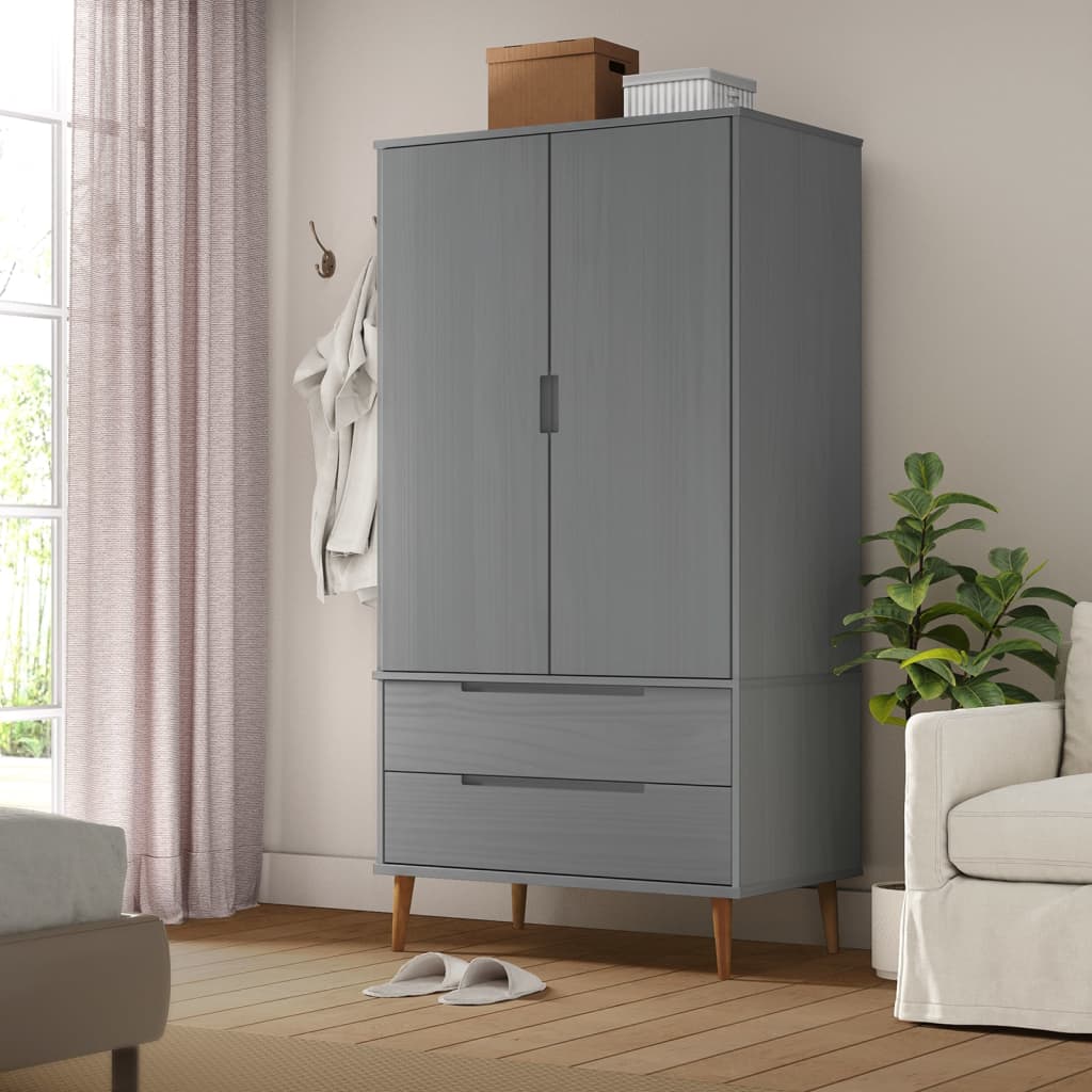 Roupeiro molde 90x55x175 cm pinho maciço cinza