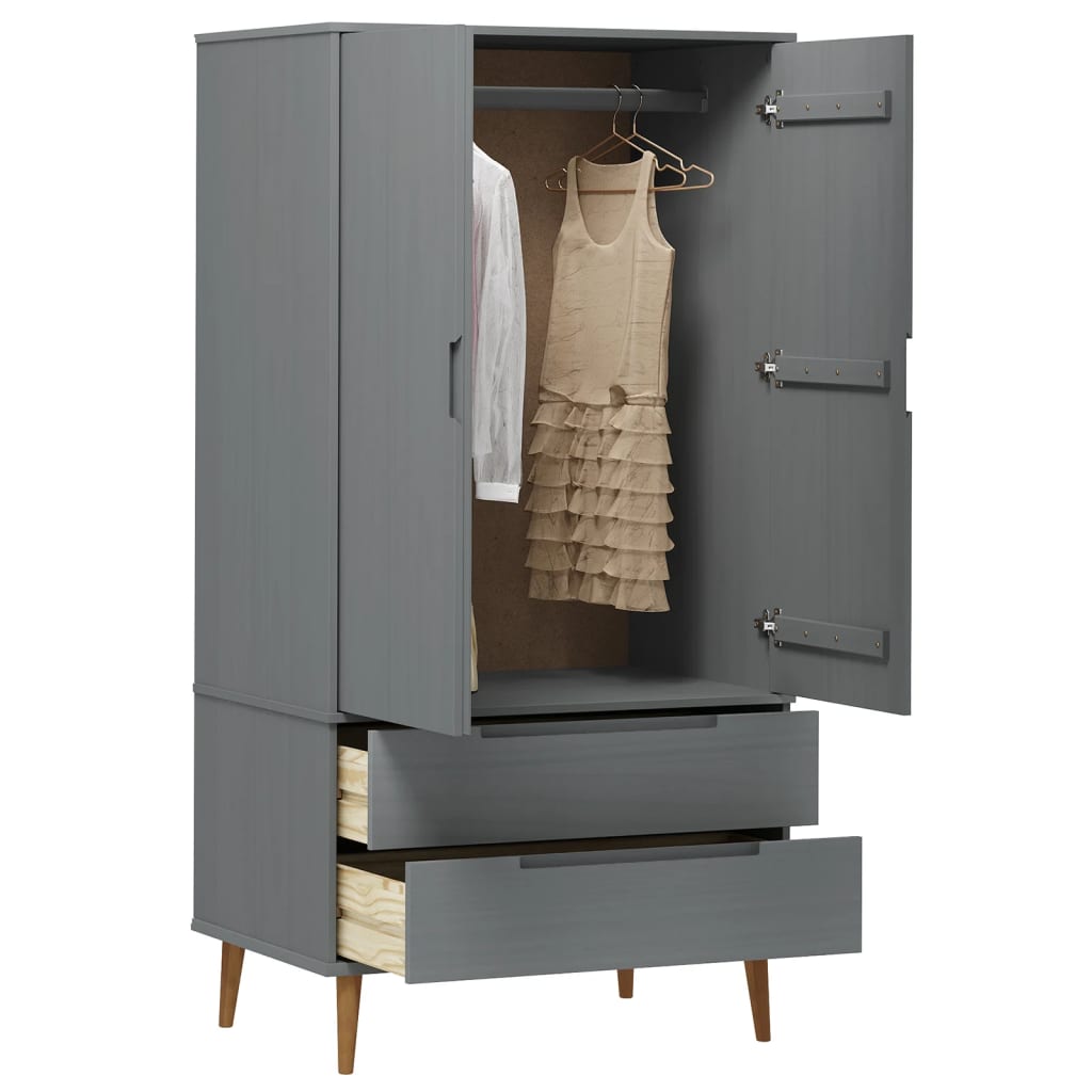 Roupeiro molde 90x55x175 cm pinho maciço cinza