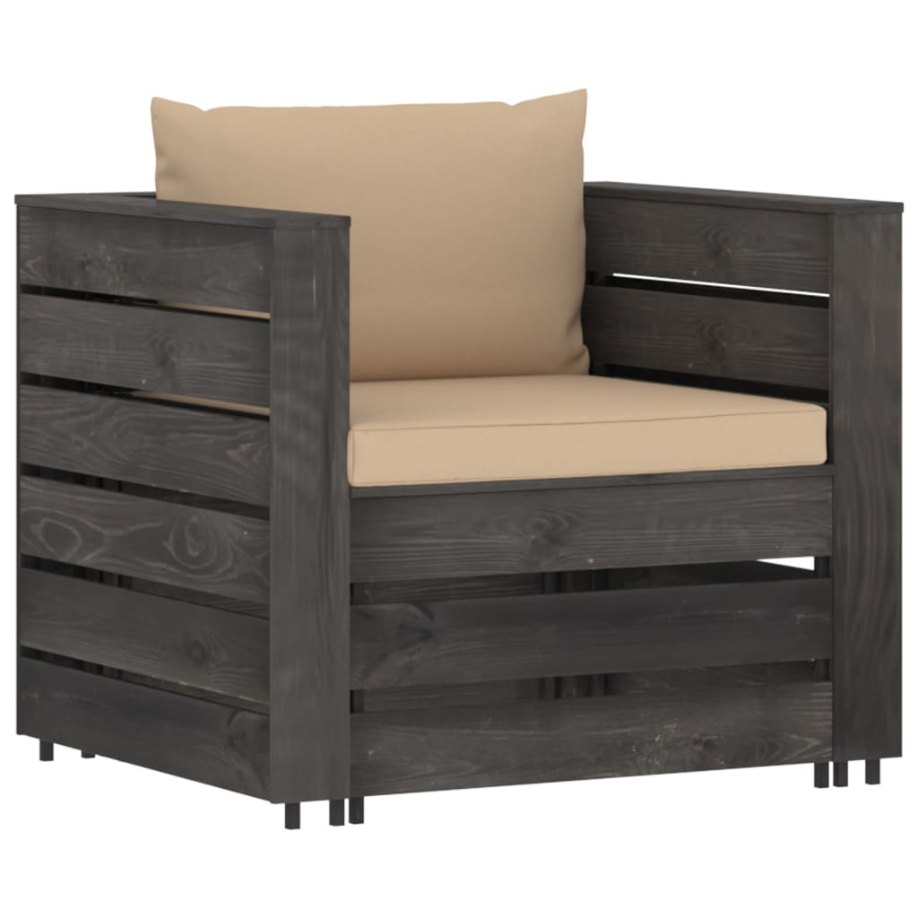 2 Pcs conj. lounge jardim + almofadões madeira impreg. cinzento