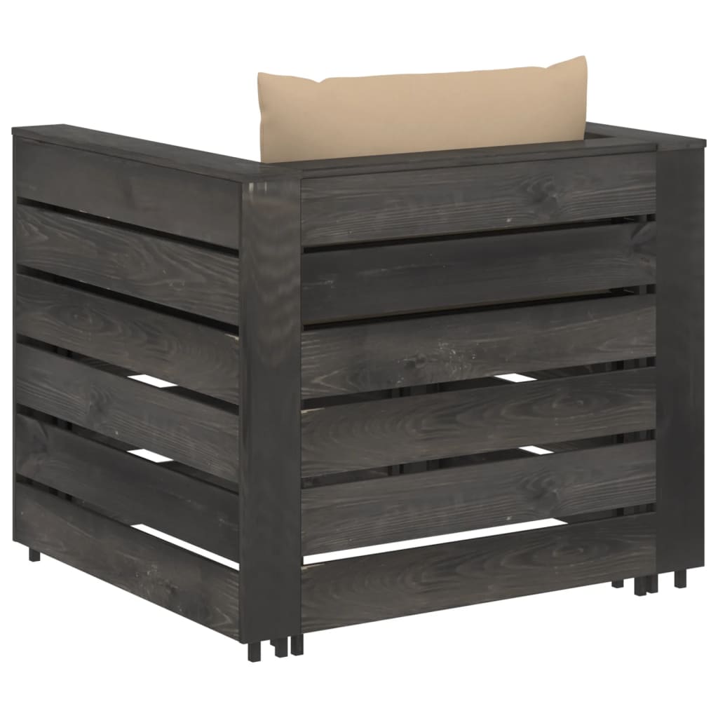 2 Pcs conj. lounge jardim + almofadões madeira impreg. cinzento