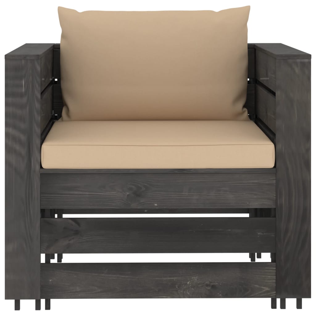 2 Pcs conj. lounge jardim + almofadões madeira impreg. cinzento