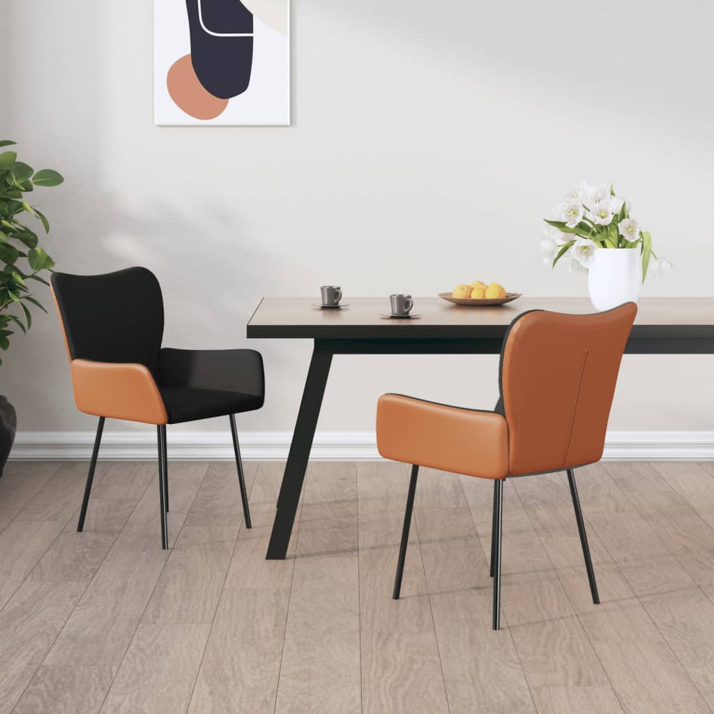 Cadeiras de jantar 2 pcs tecido/couro artificial preto