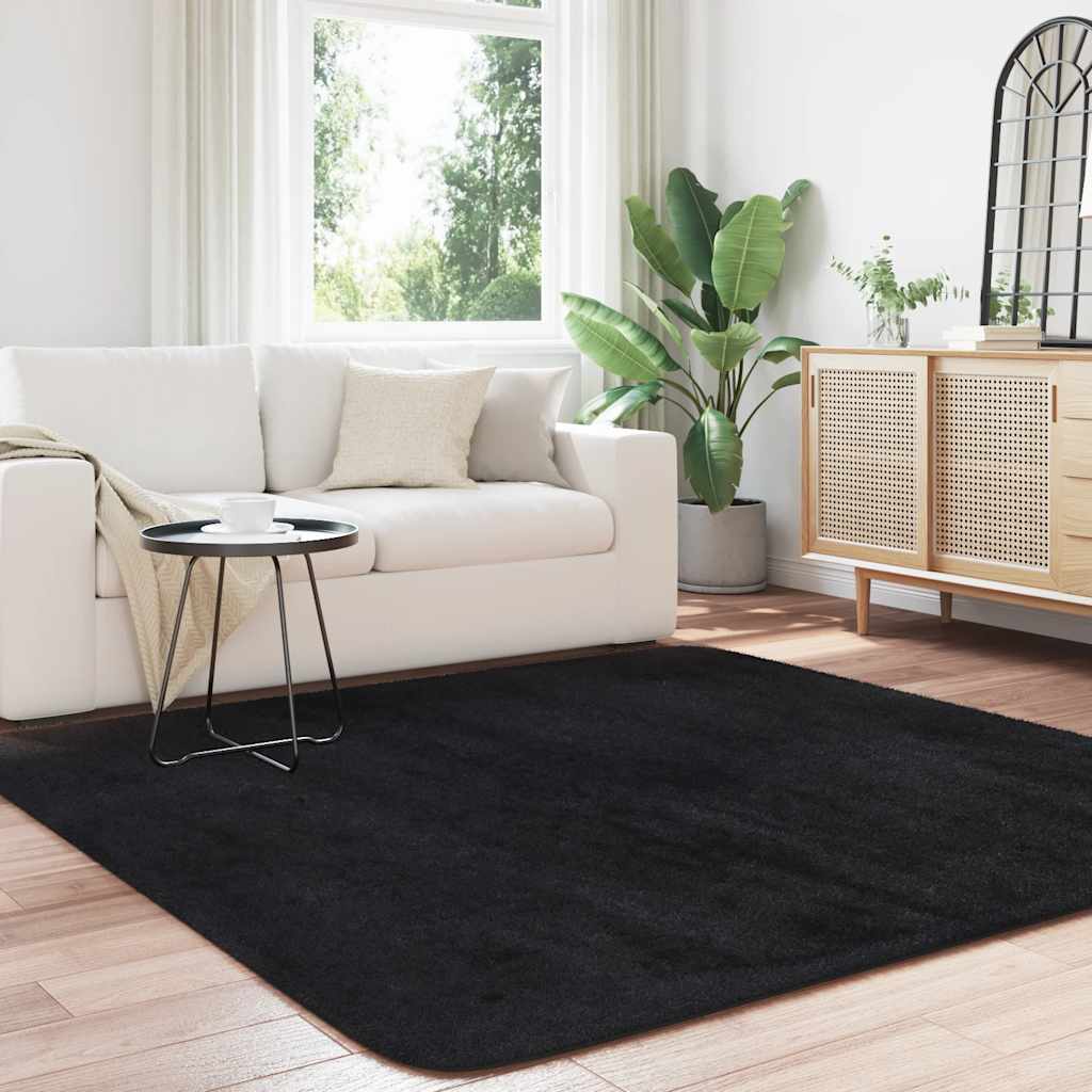 Tapete shaggy de pelo alto navarra 200x200 cm poliéster preto