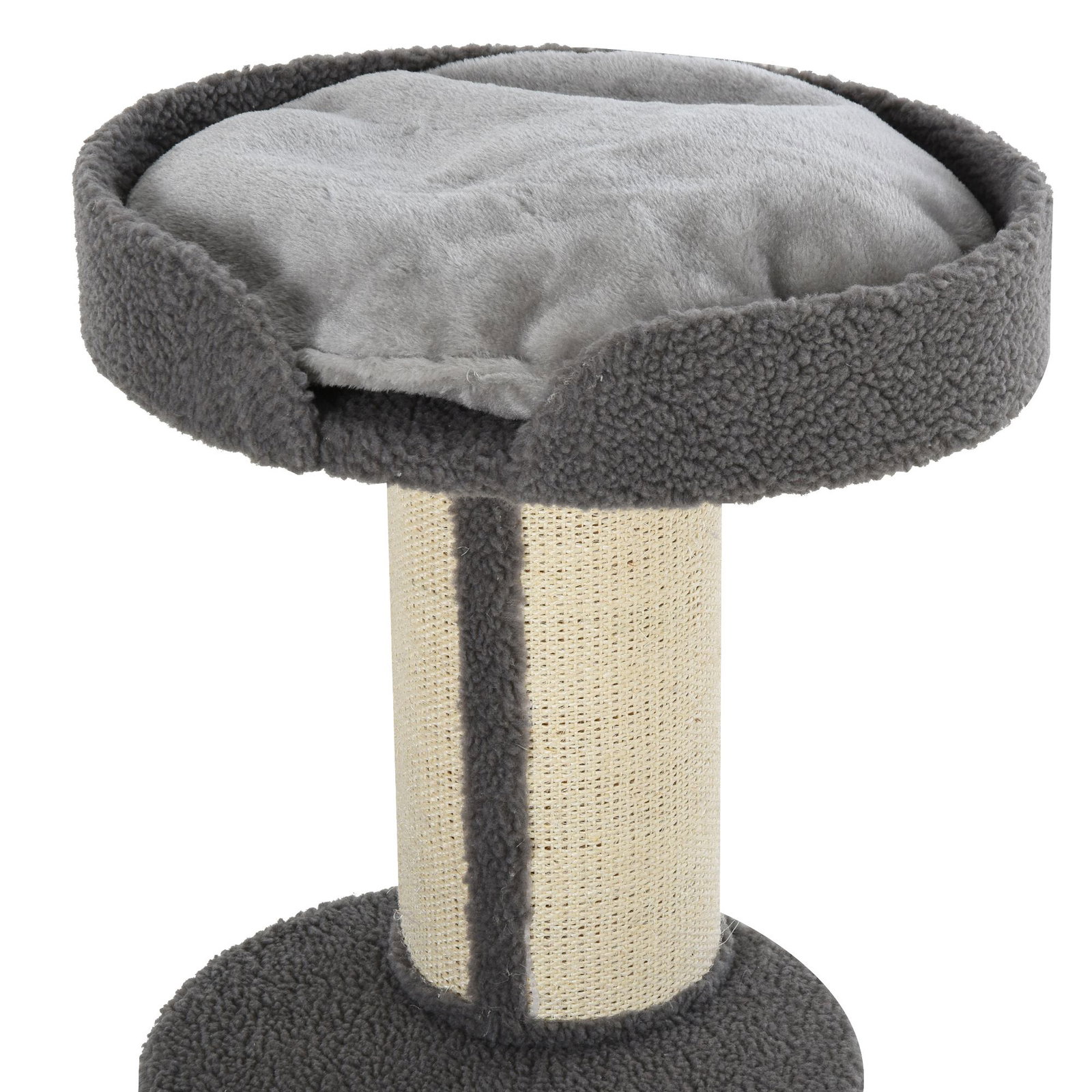 Arranhador para gatos altura 91 cm de 3 níveis com ninho plataforma e poste de sisal 45x45x91 cm cinza