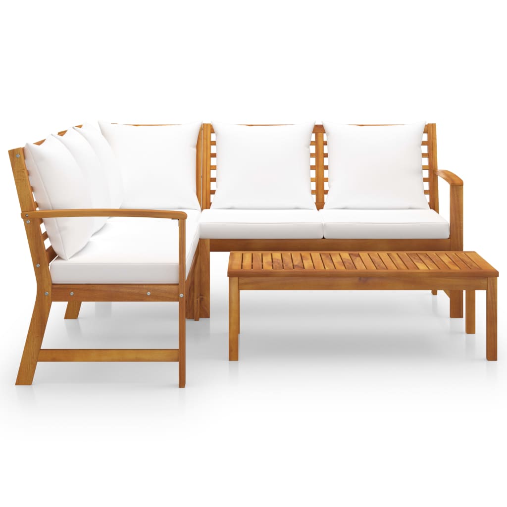 4 Pcs conj. lounge jardim c/ almofadões acácia maciça cor creme