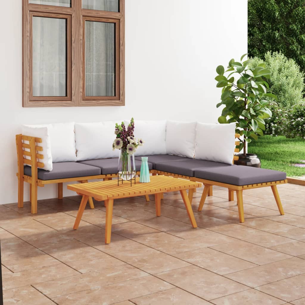 6 Pcs conjunto lounge de jardim com almofadões acácia maciça