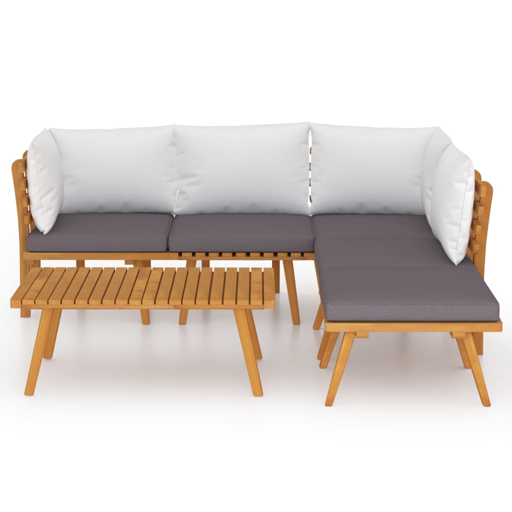 6 Pcs conjunto lounge de jardim com almofadões acácia maciça