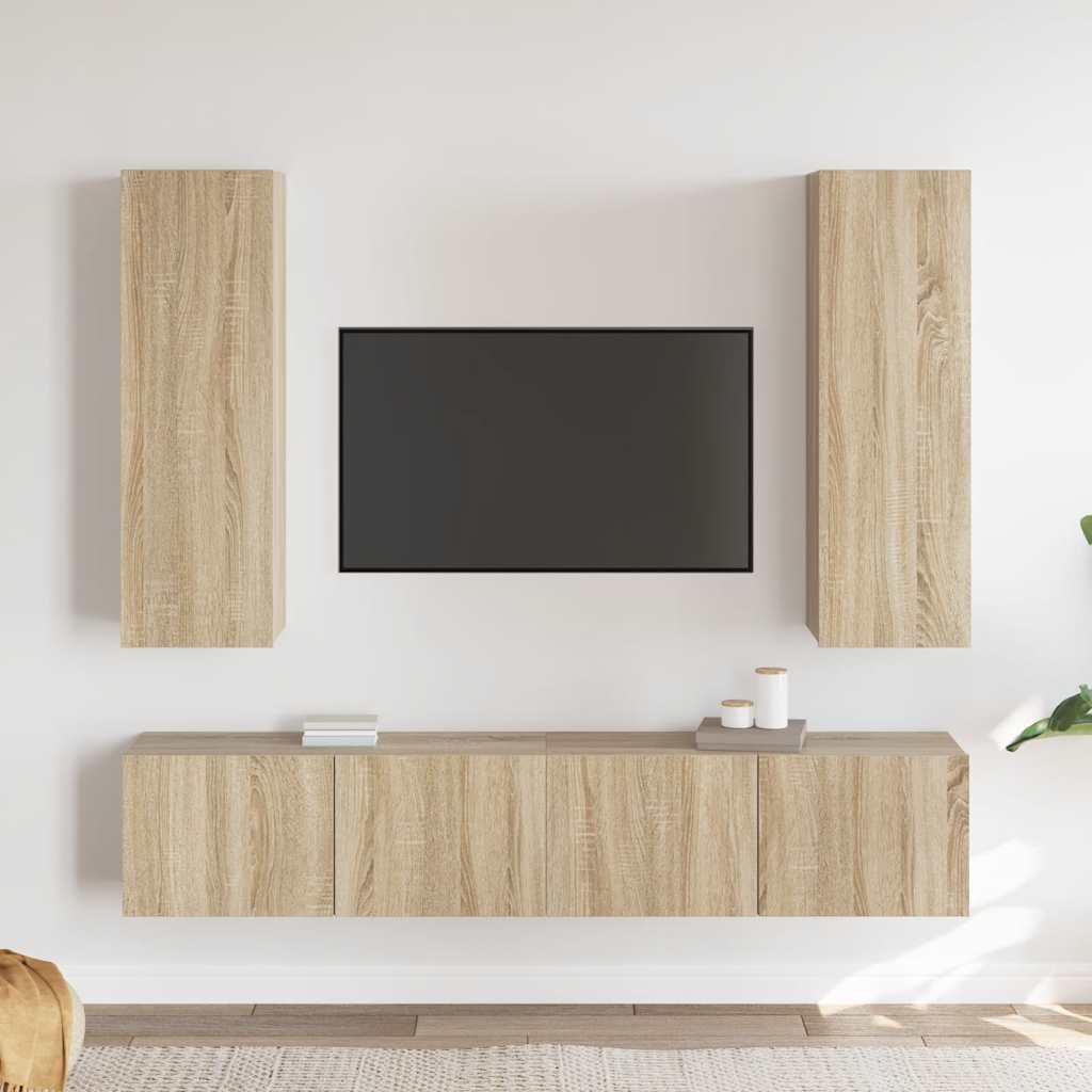 4Pcs conjunto de móveis de TV derivados madeira carvalho sonoma
