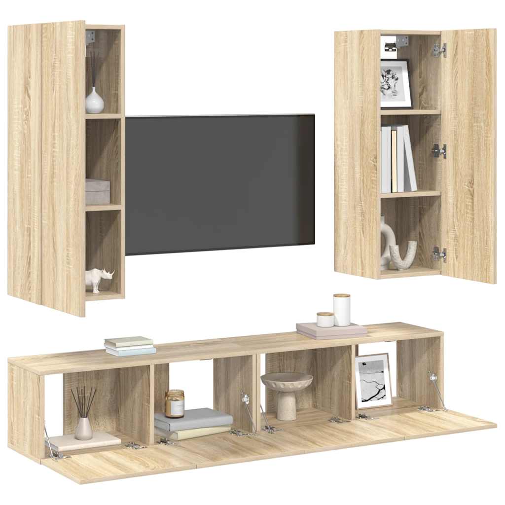 4Pcs conjunto de móveis de TV derivados madeira carvalho sonoma
