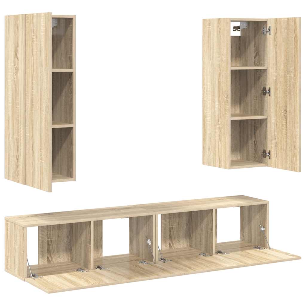 4Pcs conjunto de móveis de TV derivados madeira carvalho sonoma