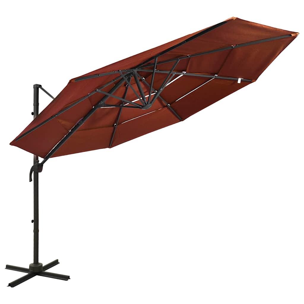 Guarda-sol jardim 4 camadas c/ poste alumínio 3x3m terracotta