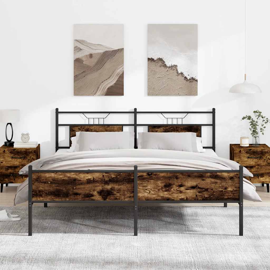 Estrutura de cama sem colchão 180x200cm metal carvalho fumado