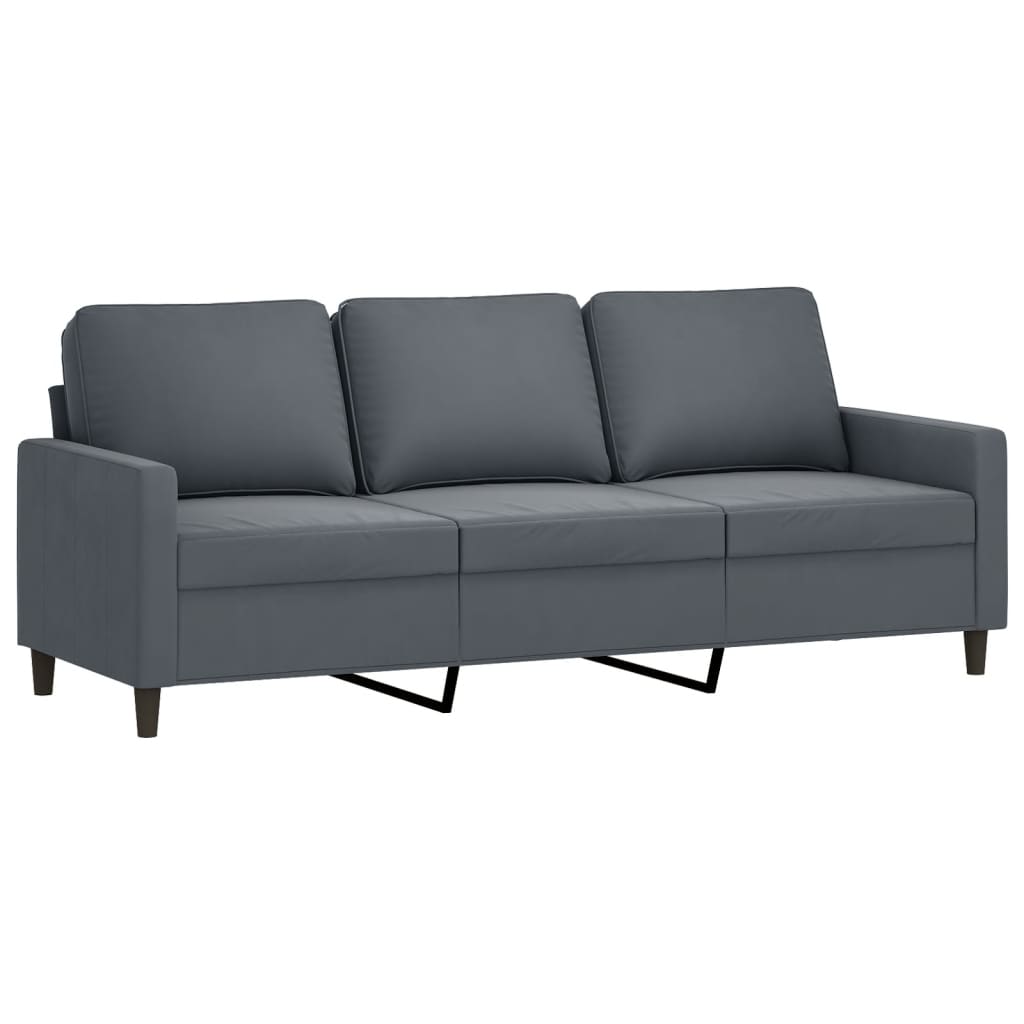 3 Pcs conjunto de sofás com almofadões veludo cinzento-escuro