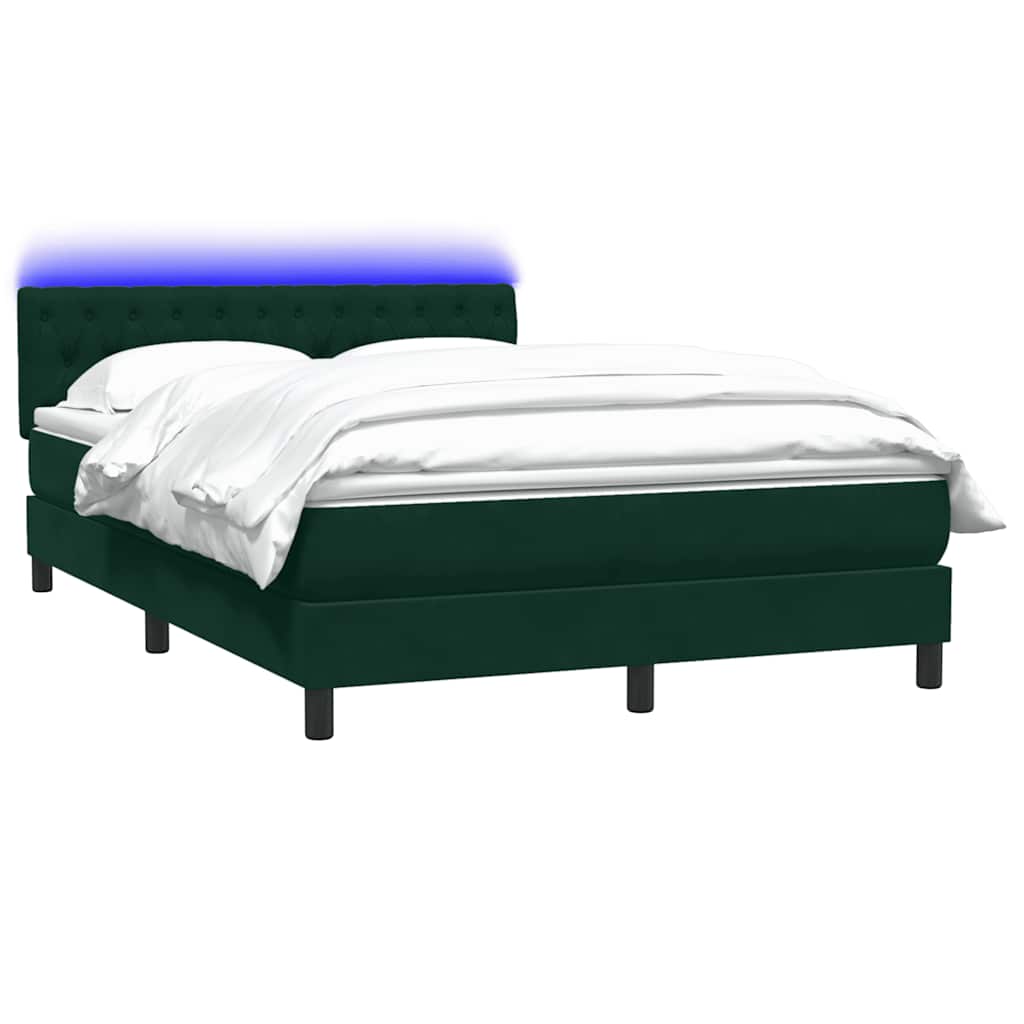 Cama box spring c/ colchão e LED 160x220 cm veludo verde-escuro