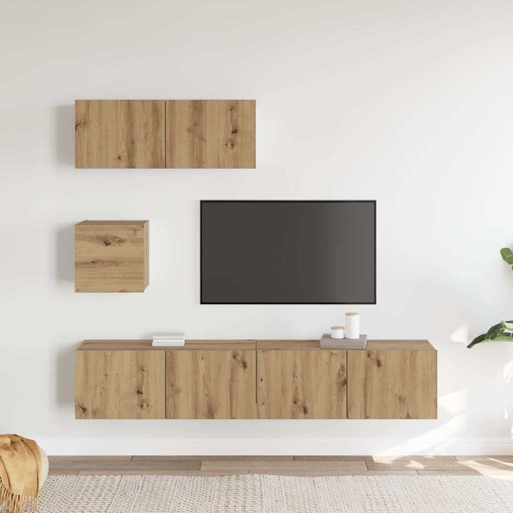 Conjunto de armário TV parede 4 pcs madeira carvalho artisiano