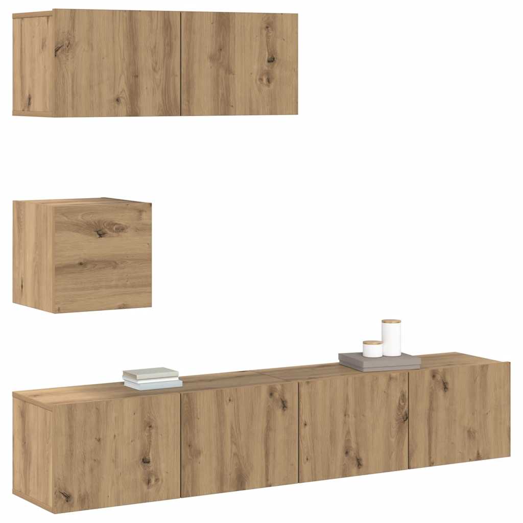Conjunto de armário TV parede 4 pcs madeira carvalho artisiano
