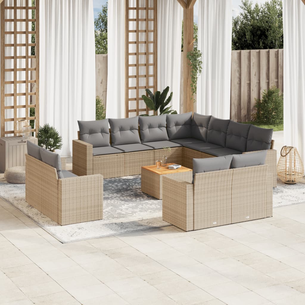 12 Pcs conjunto de sofás p/ jardim com almofadões vime PE bege