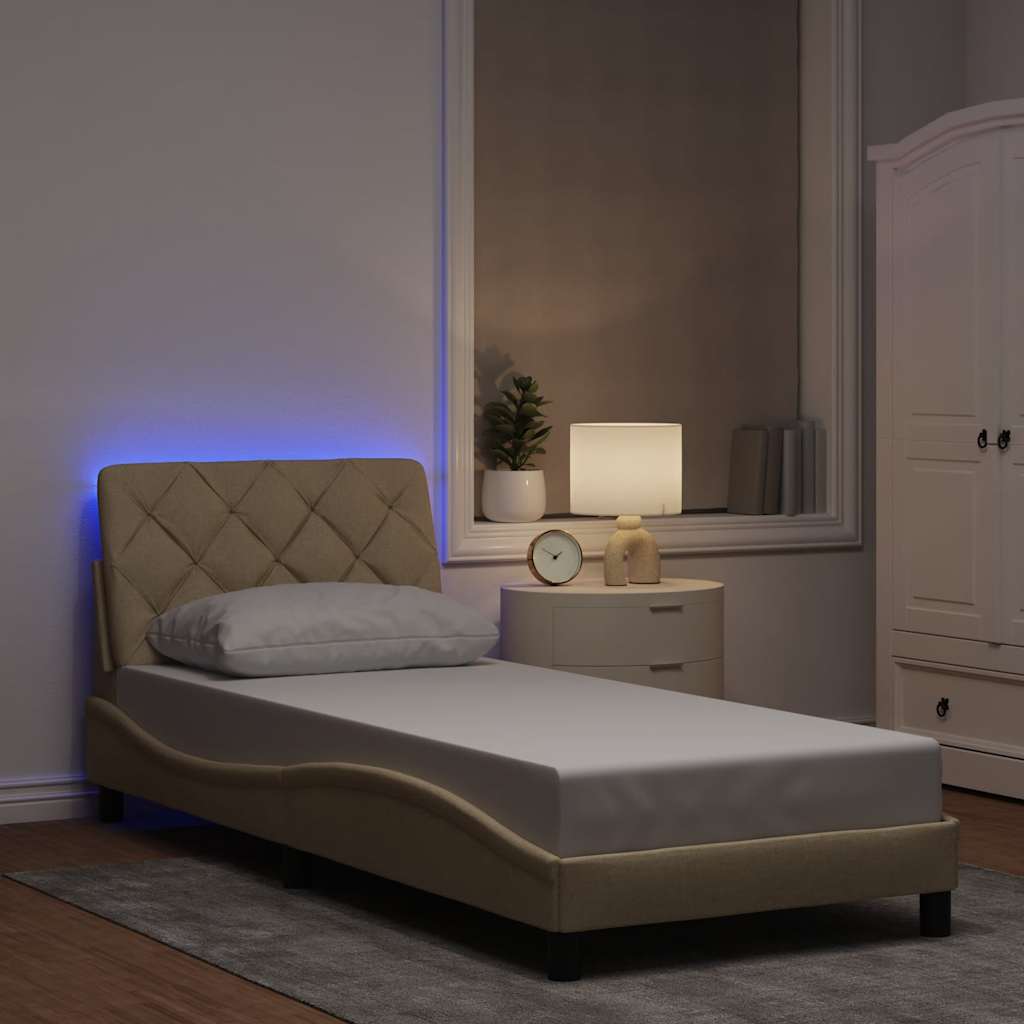 Estrutura de cama com LED sem colchão 80x200 cm tecido creme
