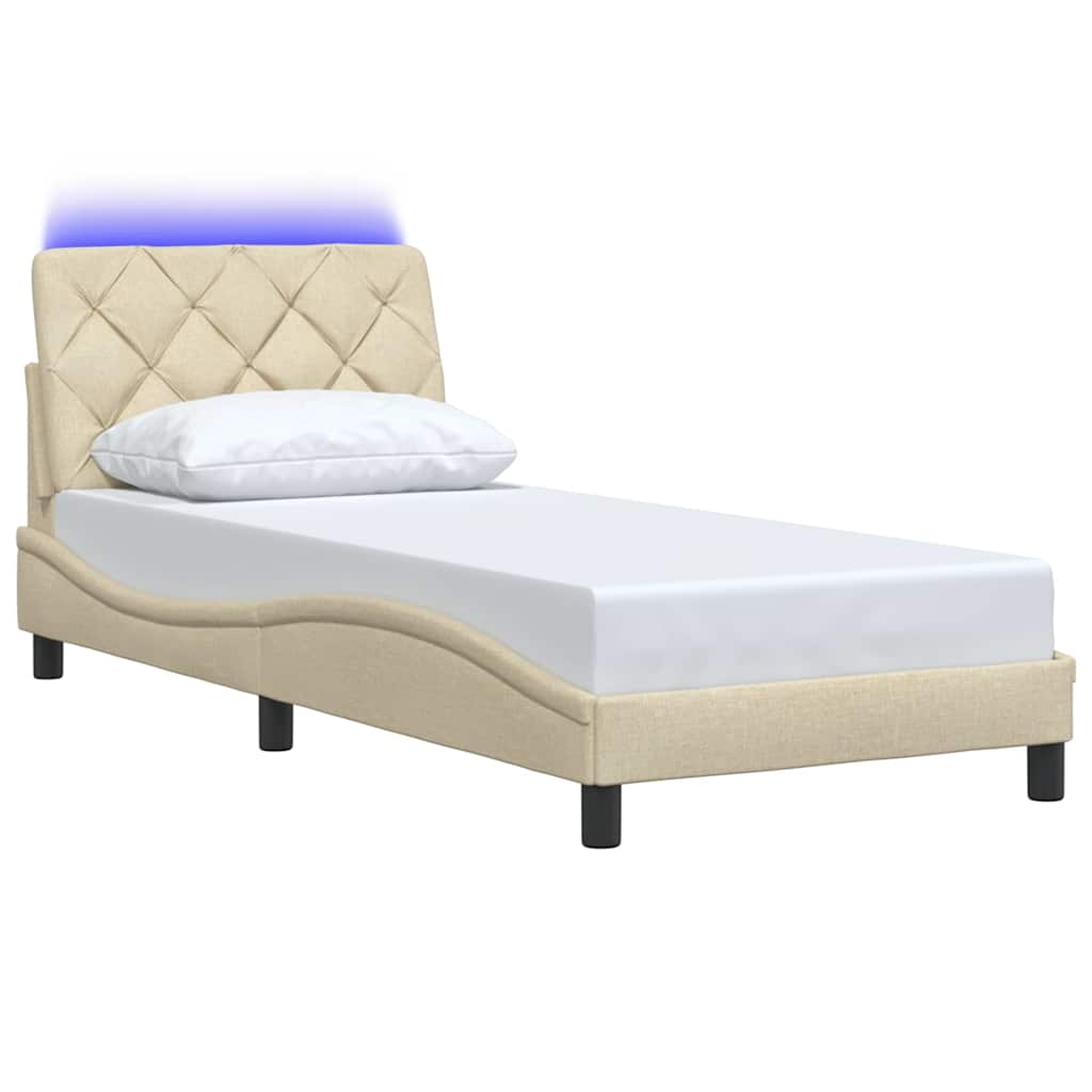 Estrutura de cama com LED sem colchão 80x200 cm tecido creme