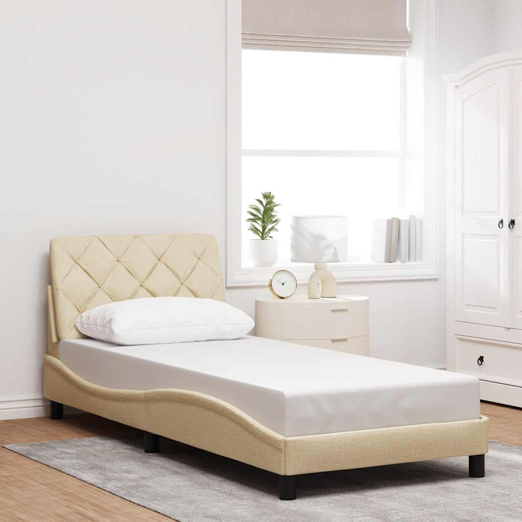 Estrutura de cama com LED sem colchão 80x200 cm tecido creme