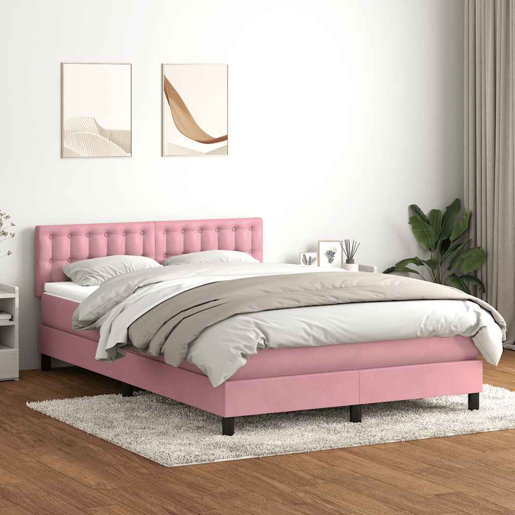 Cama box spring c/ colchão e LED 160x210 cm veludo rosa