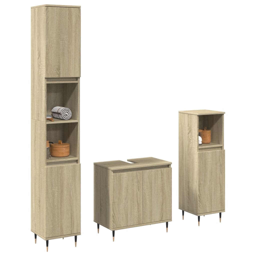 3 Pcs conj. móveis casa banho derivados madeira carvalho sonoma