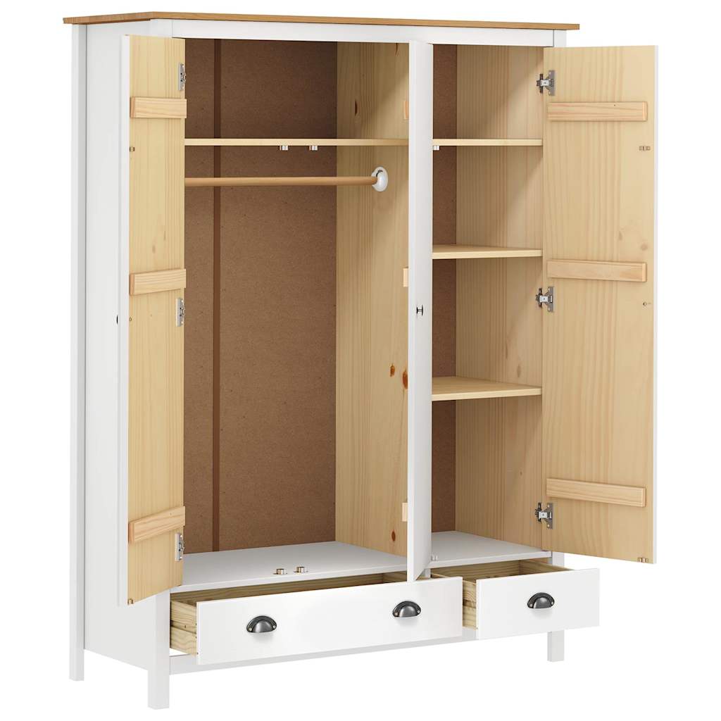 Roupeiro 3 portas hill 127x50x170 cm pinho maciço branco