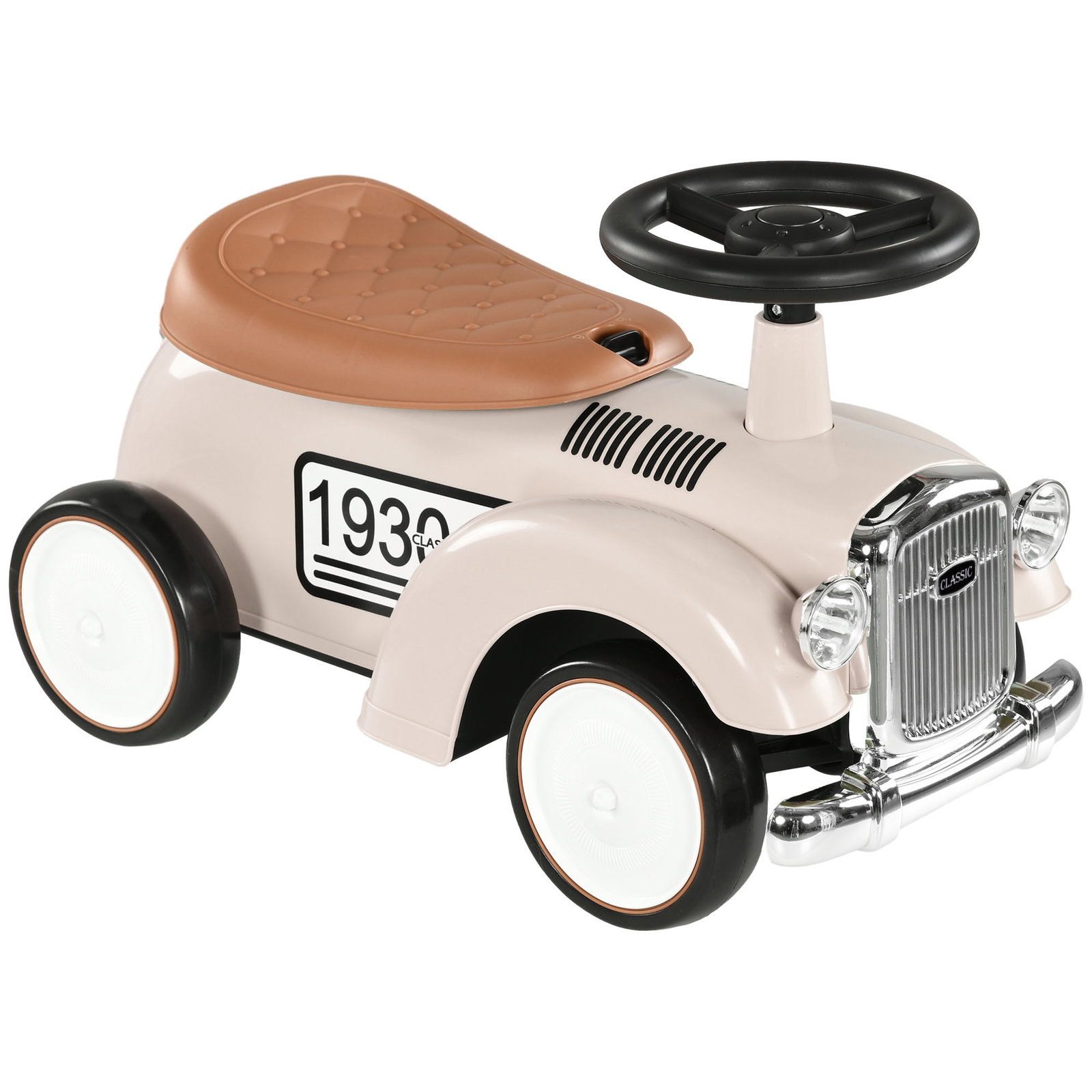 Carro andador para bebé de 12 a 36 meses com buzina compartimento de armazenamento e volante 58x27x35 cm creme