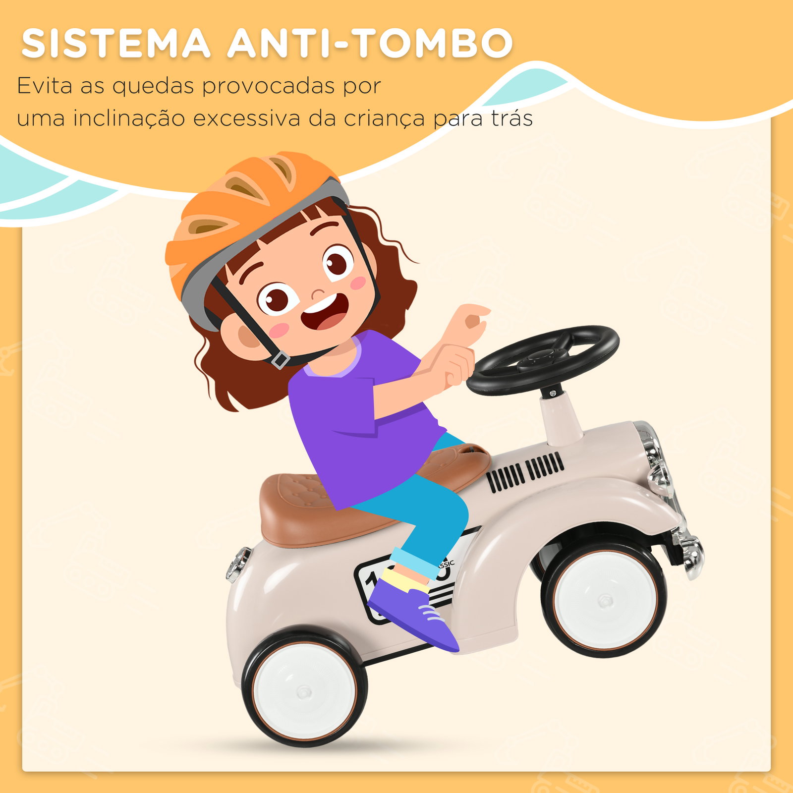 Carro andador para bebé de 12 a 36 meses com buzina compartimento de armazenamento e volante 58x27x35 cm creme