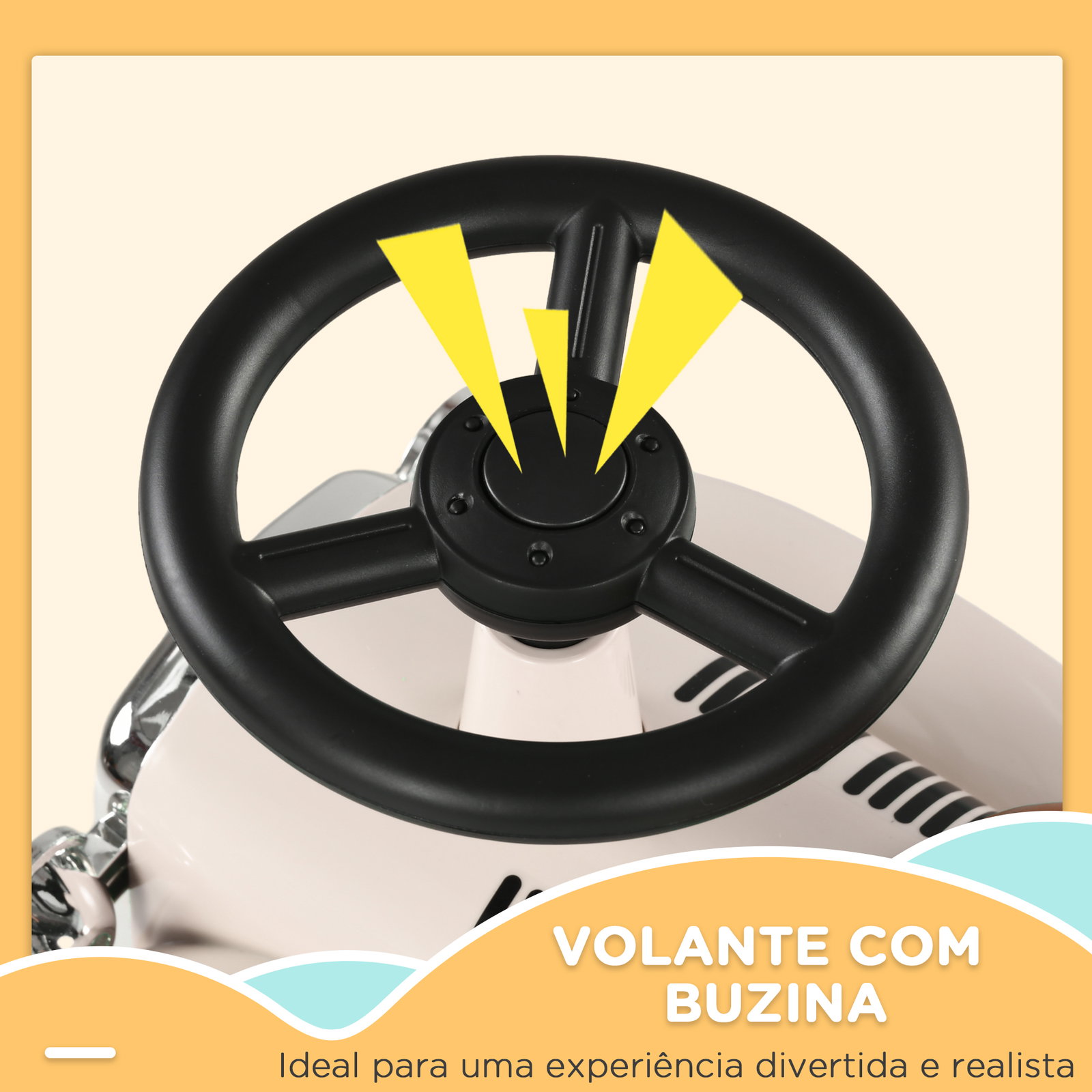 Carro andador para bebé de 12 a 36 meses com buzina compartimento de armazenamento e volante 58x27x35 cm creme