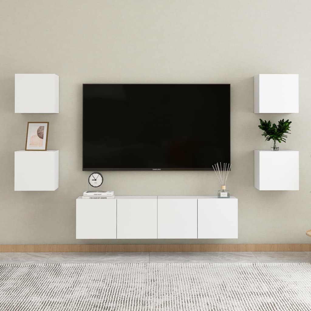 6 Pcs conjunto de móveis de TV derivados de madeira branco