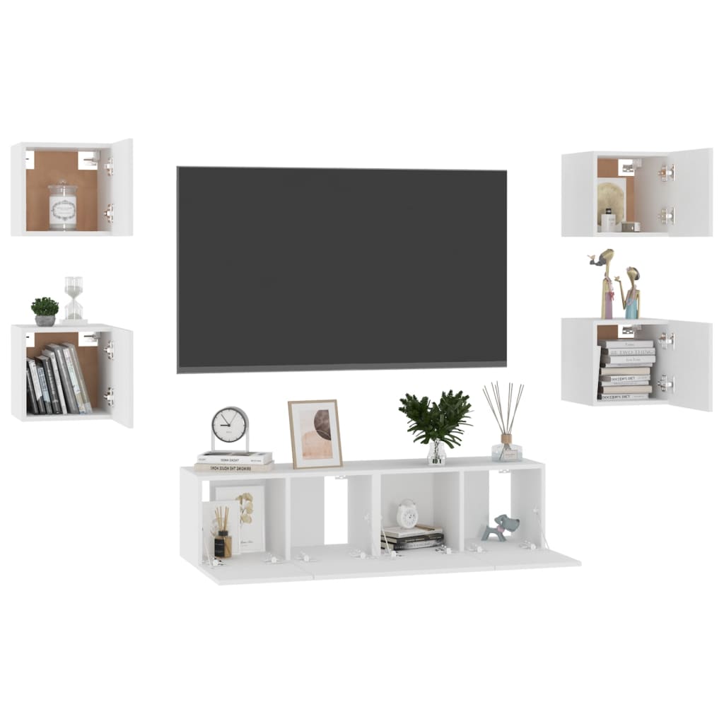 6 Pcs conjunto de móveis de TV derivados de madeira branco