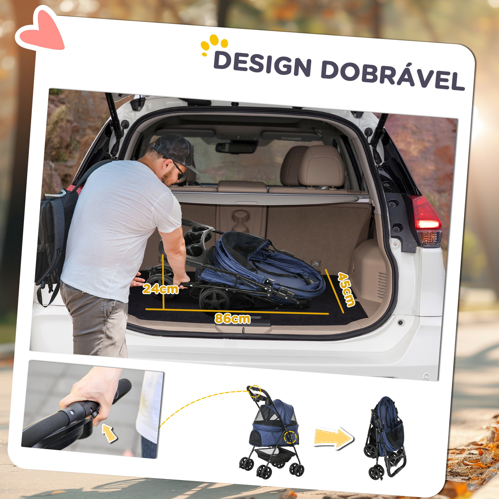 Carrinho para cães dobrável com rodas cesta de armazenamento correias de segurança e janelas 67x45x96 cm azul escuro