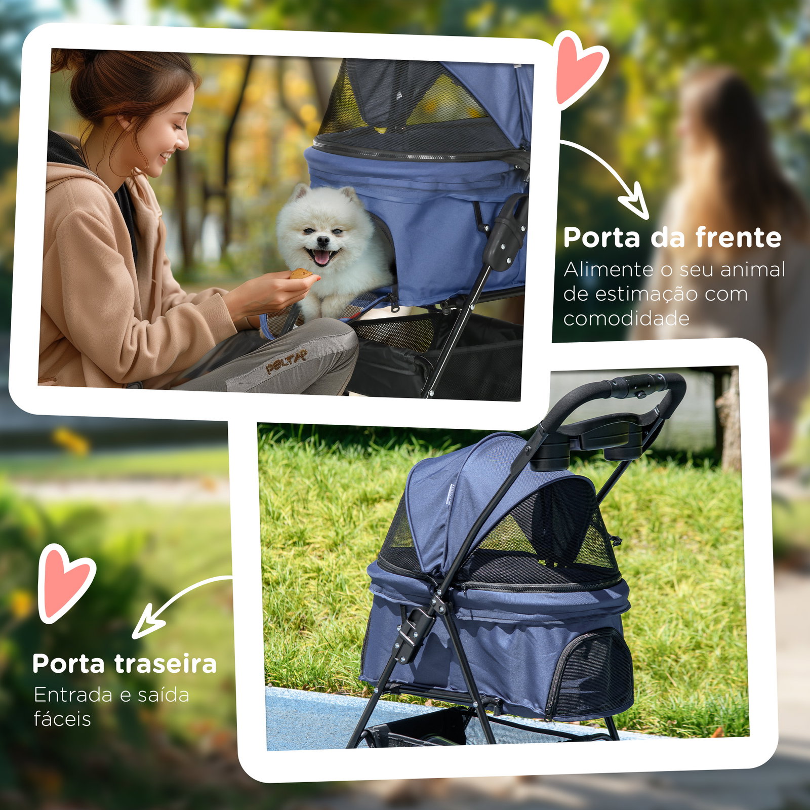 Carrinho para cães dobrável com rodas cesta de armazenamento correias de segurança e janelas 67x45x96 cm azul escuro
