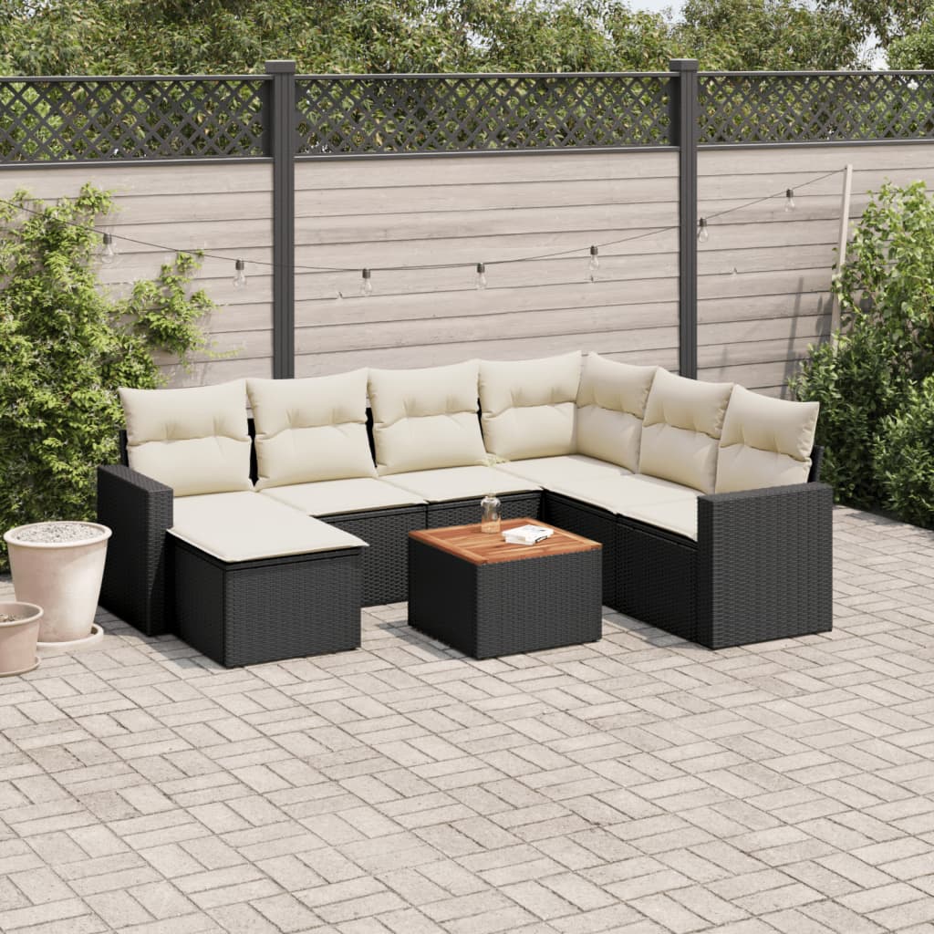 8 Pcs conjunto sofás de jardim com almofadões vime PE preto
