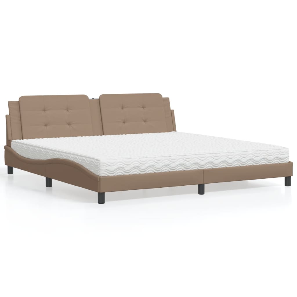 Cama com colchão zadar 200x200 cm couro artificial cappuccino