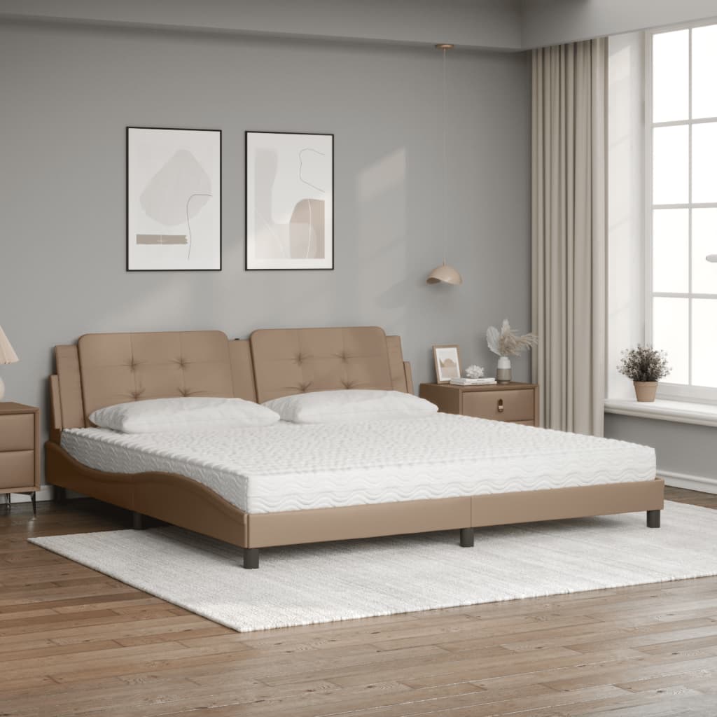 Cama com colchão zadar 200x200 cm couro artificial cappuccino