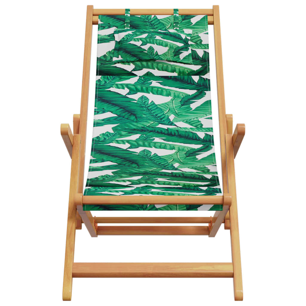 Cadeiras de praia dobráveis 2 pcs tecido/madeira padrão folhas