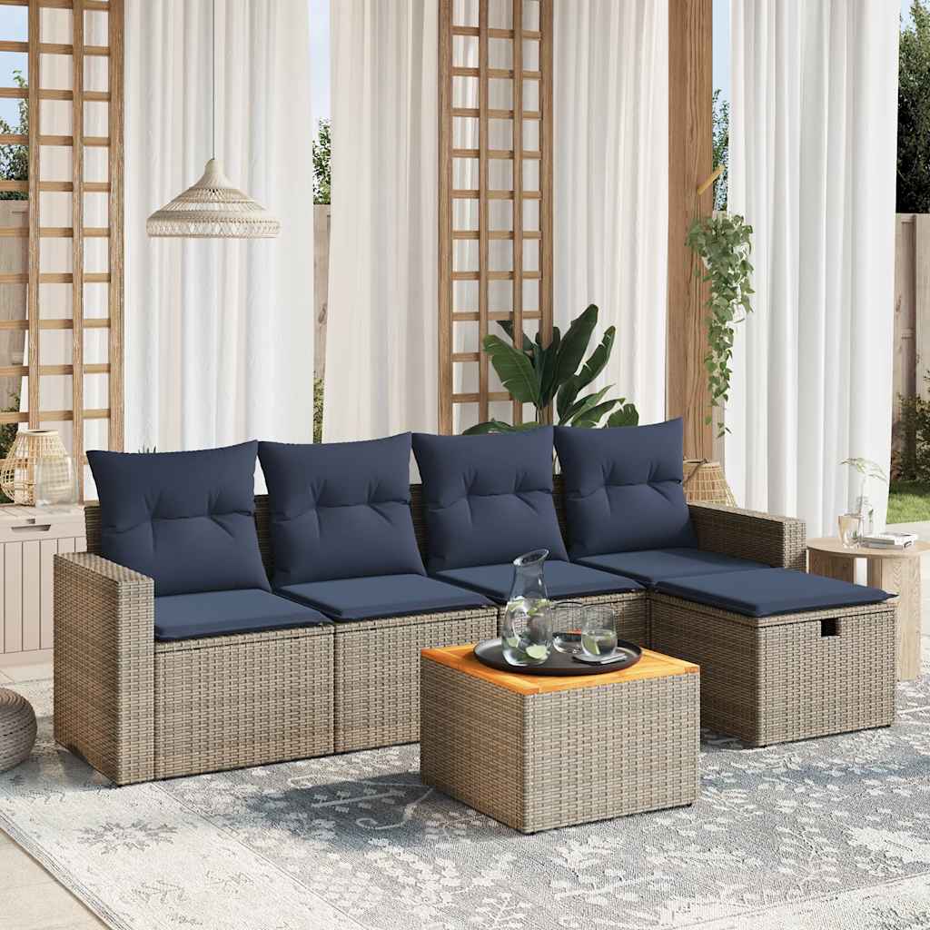 Conjunto de sofá de jardim com 6 peças e almofadas em rattan sintético cinza