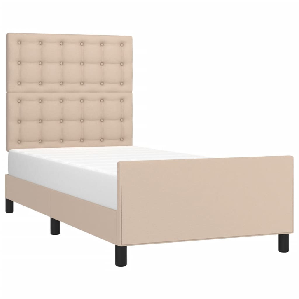 Estrutura cama cabeceira 100x200 cm couro artificial cappuccino